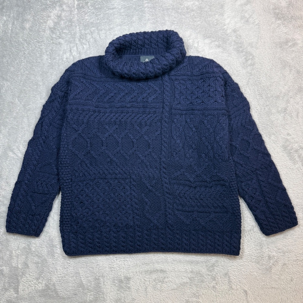 Aran Woollen Mills Turtleneck Sweater Womens S Navy Blue Merino Wool Ireland